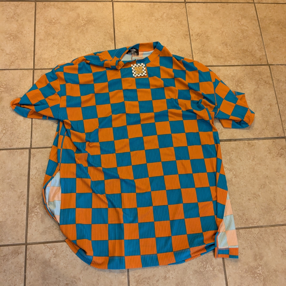 Dressed in LALA Orange and Blue Checkered Shirt And Pants Set